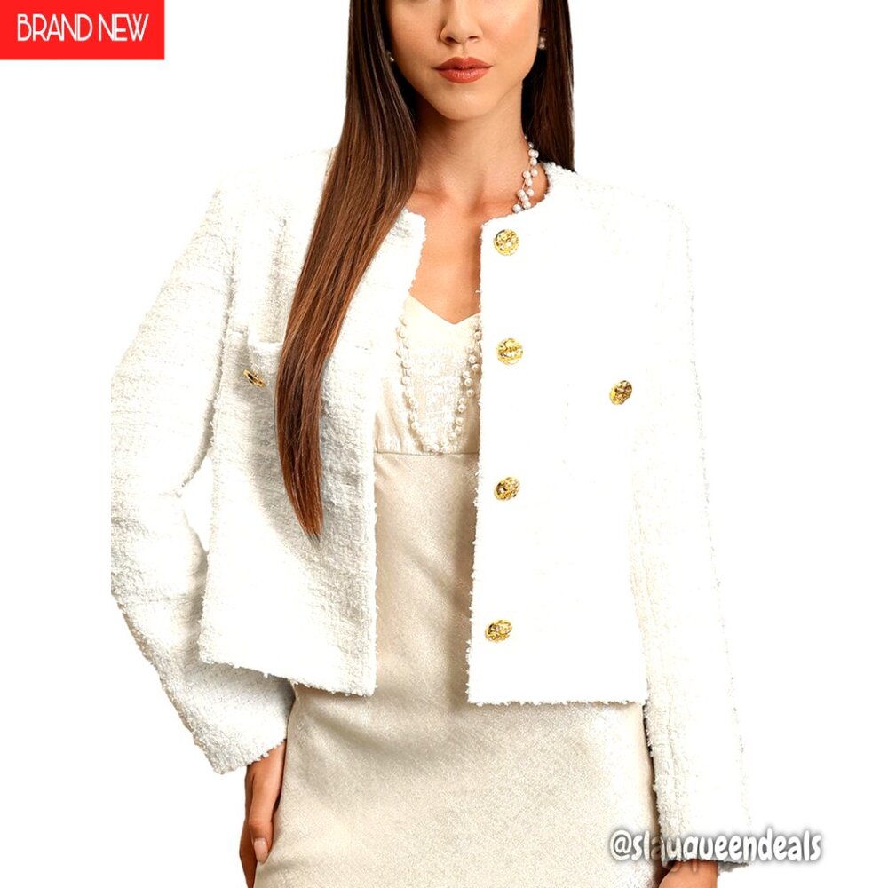 Cropped Tweed Blazer, Wool Blend, Business Casual, Women's Size